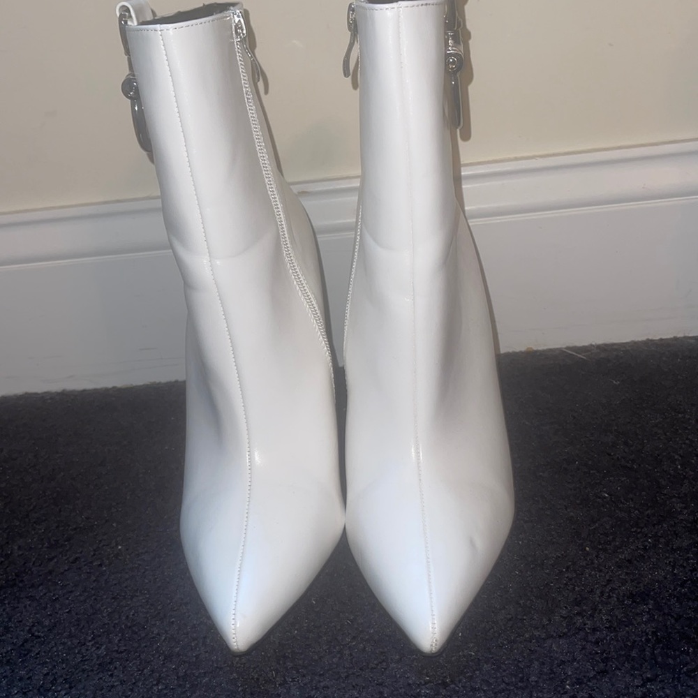 White faux leather boots